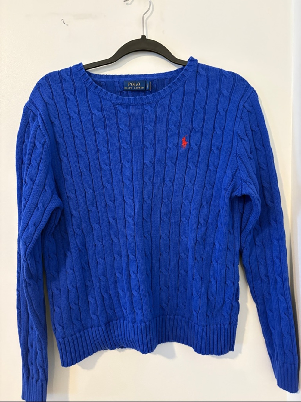 Polo by Ralph Lauren Royal Blue Cable Knit Sweater with Red Logo